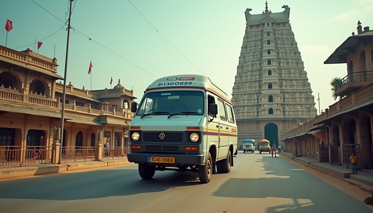 Eye-level view of a Force Urbania van parked near Meenakshi Amman Temple in Madurai