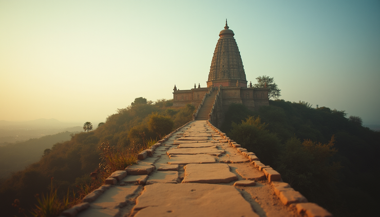 Eye-level view of the ancient Rockfort Temple in Trichy