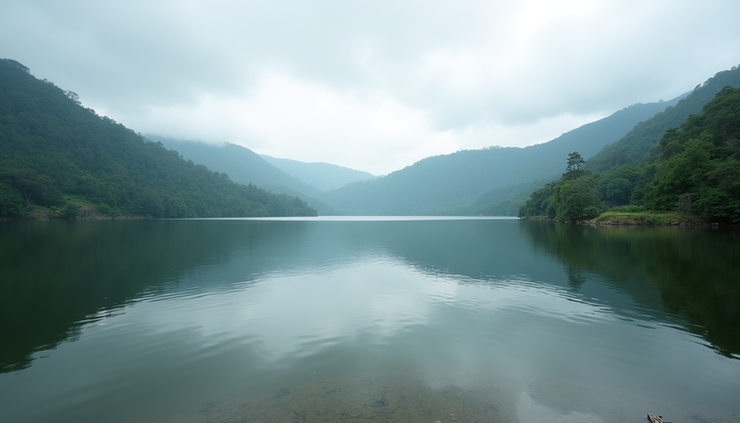 Eye-level view of a scenic Ooty lake surrounded by hills and greenery
