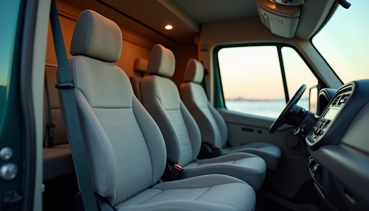 Close-up view of the interior seating of a Force Urbania van showing spacious and comfortable seats