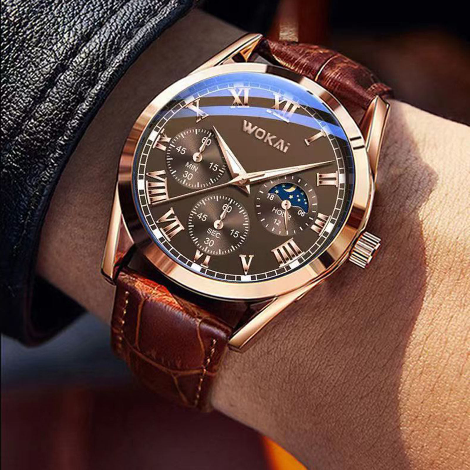 Relógio Masculino de Luxo Fashion para Negócios com Pulseira em Couro