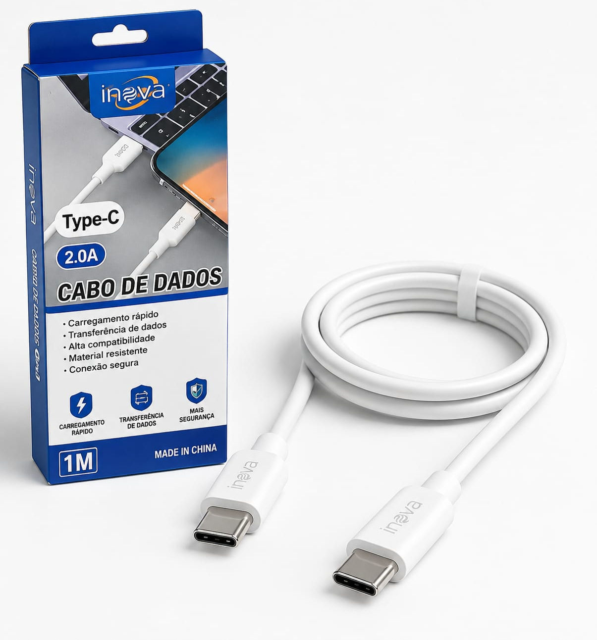 Cabo USB-C para USB-C Inova 2.0A 1 Metro