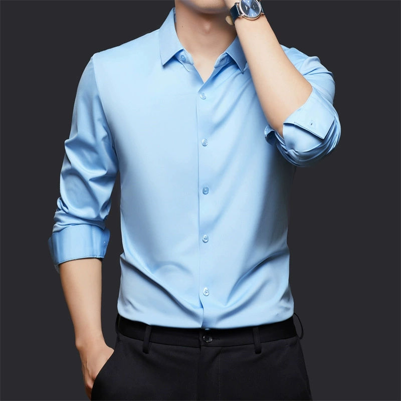 Miniatura: Camisa masculina social de alta elasticidade, manga longa, antiamassado, não pre