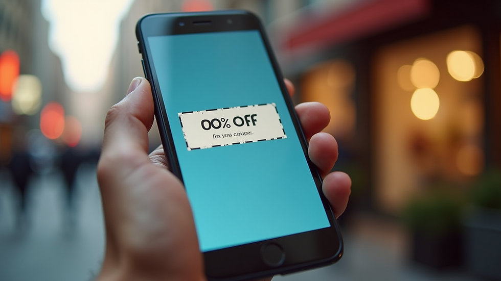 Close-up view of a smartphone displaying a discount coupon code