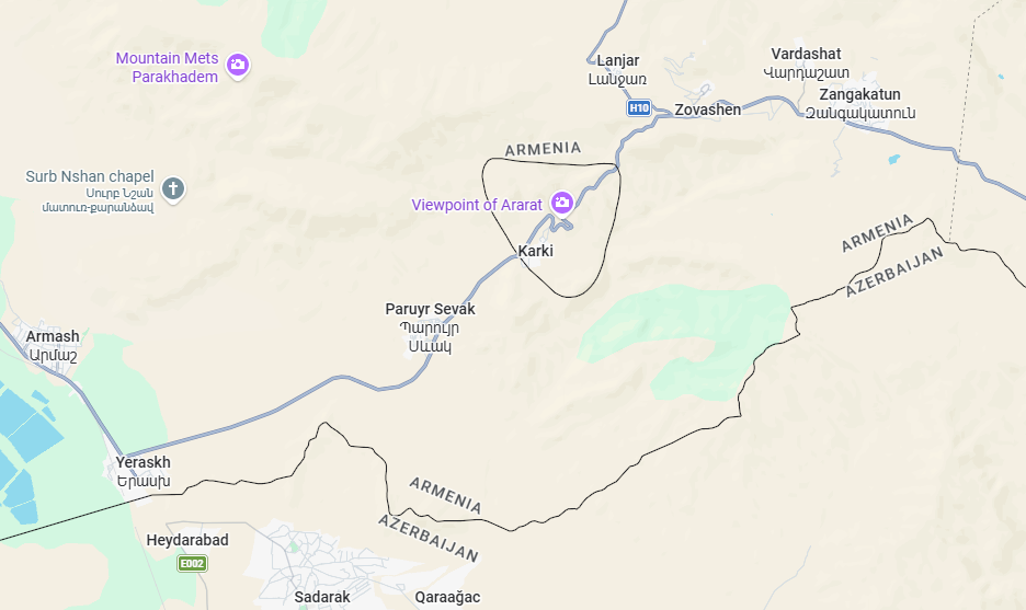 The primary highway (H8) that links the northern and southern regions of Armenia traverses the territory of the Karki exclave.