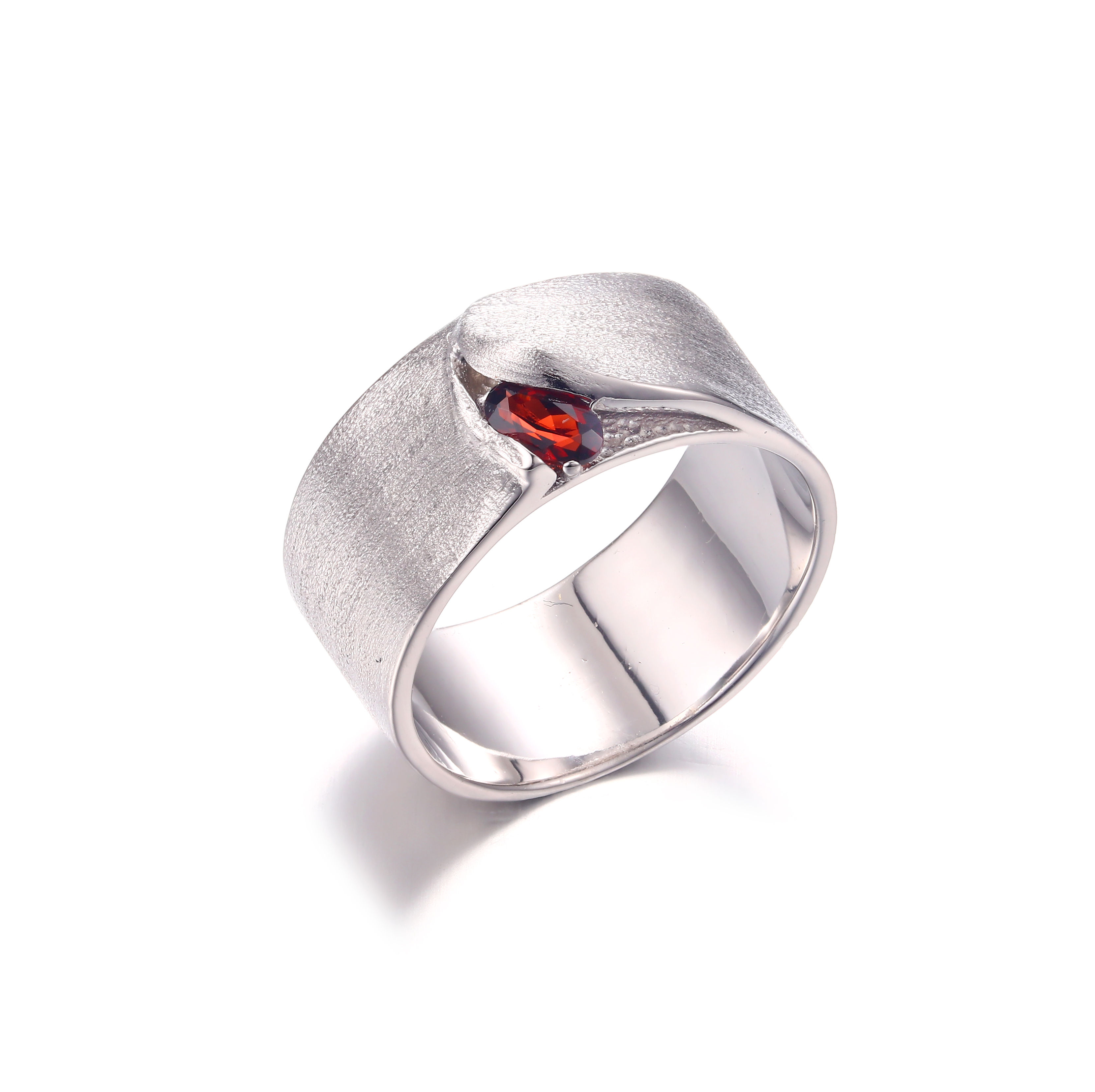 HANDMADE BRUSHED SILVER GARNET RING