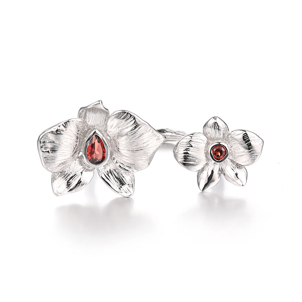Thumbnail: Peach Blossom Sterling Silver Adjustable Ring with Garnet
