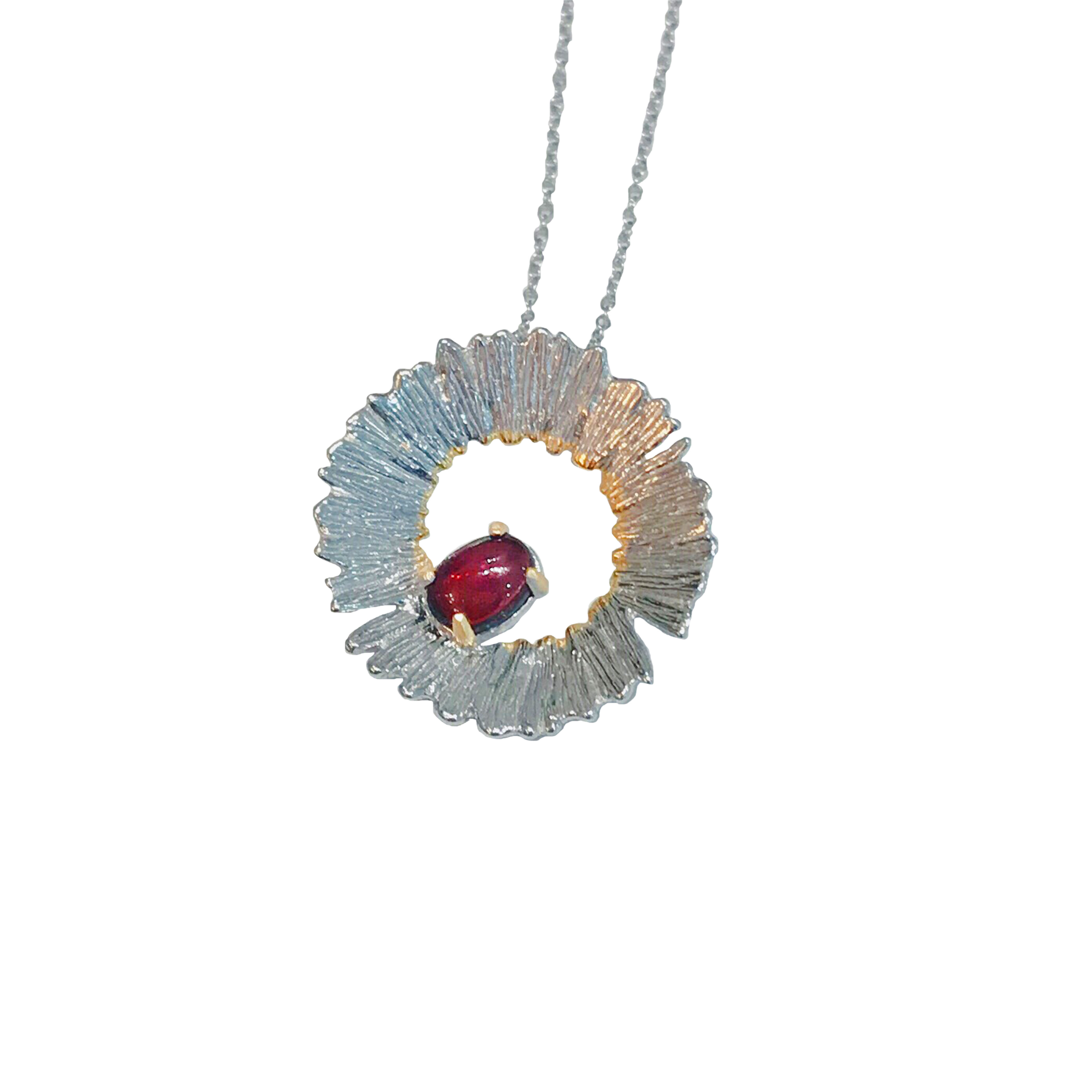 Red Agate Apple Blossom Sterling Silver Necklace 