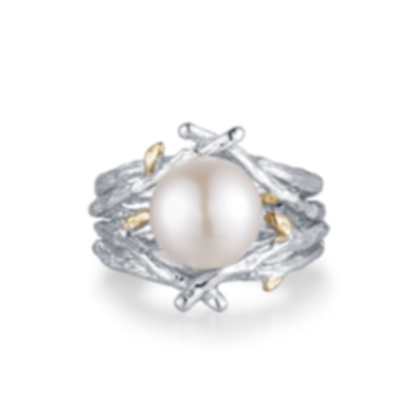 Bonfire Handmade Sterling Silver with Perfect Freshwater Pearl Ring