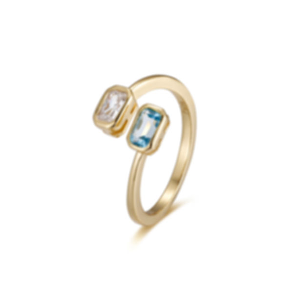 Simple Topaz and White Cz Gold Plated Sterling Silver Adjustable Ring