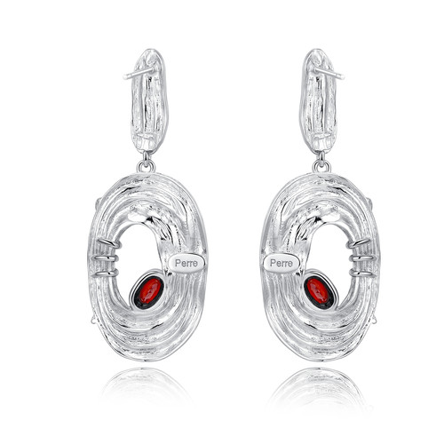 Unique Handmade Brushed Silver Earrings with Garnet Stones