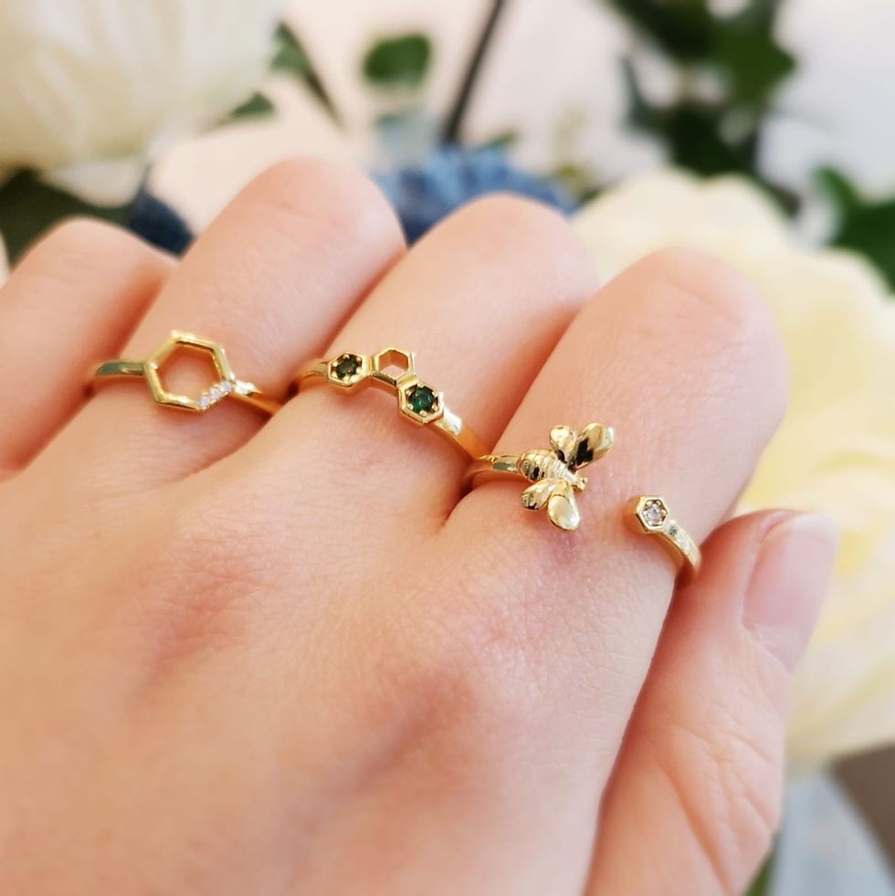 Thumbnail: Gold Plated Honeycomb Ring with Nano Green Emerald