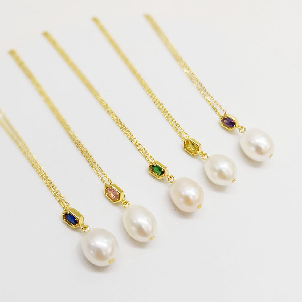 Thumbnail: Gold Plated Sterling Silver Baroque Pearl Necklace with Honeycomb Rose Quartz