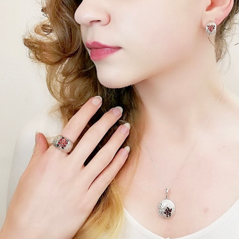 Thumbnail: BUNCH OF BERRIES STERLING SILVER EARRINGS WITH GARNET