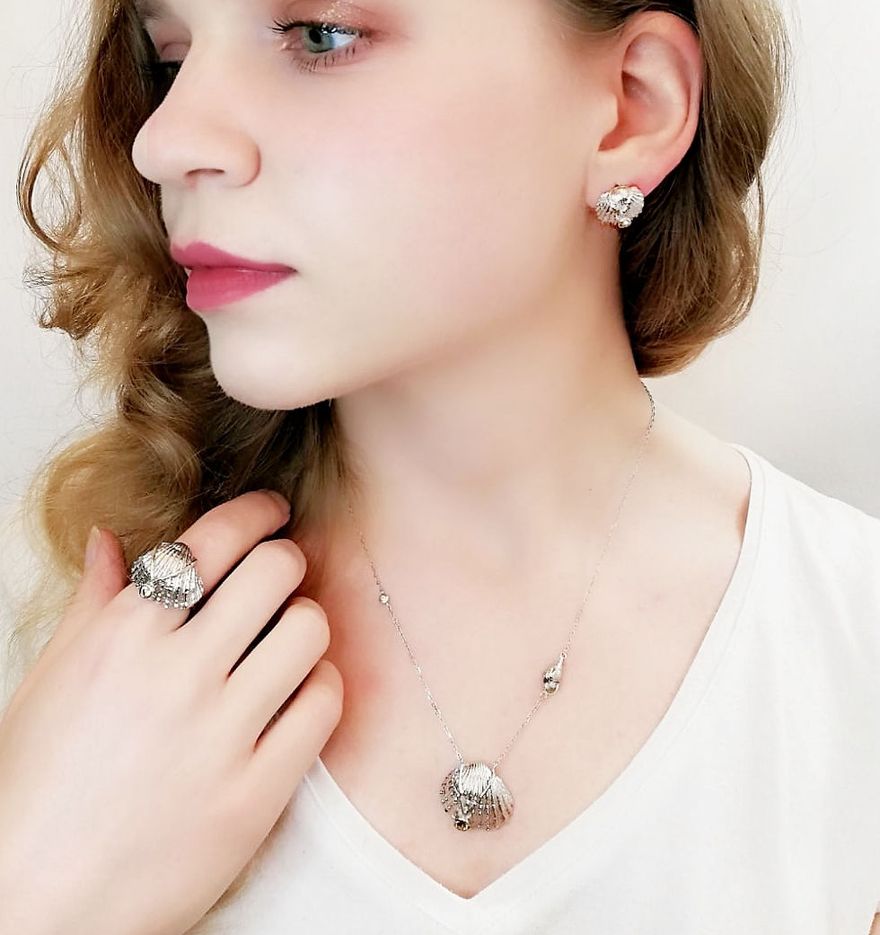 Thumbnail: Silver Shell Earrings with Citrine