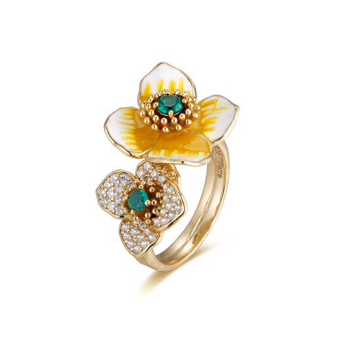 Lucky Clover Enamel Gold Plated Sterling Silver Ring