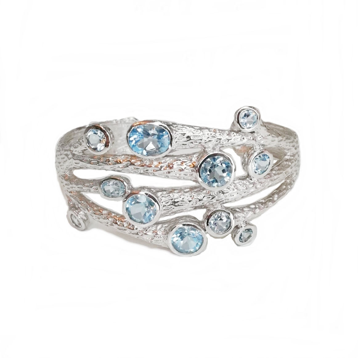 Tree Trunk Sterling Silver Topaz Bangle