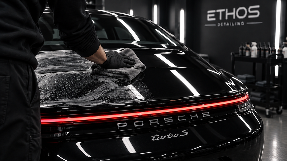 Porsche 911 Turbo S being machine polished during paint correction