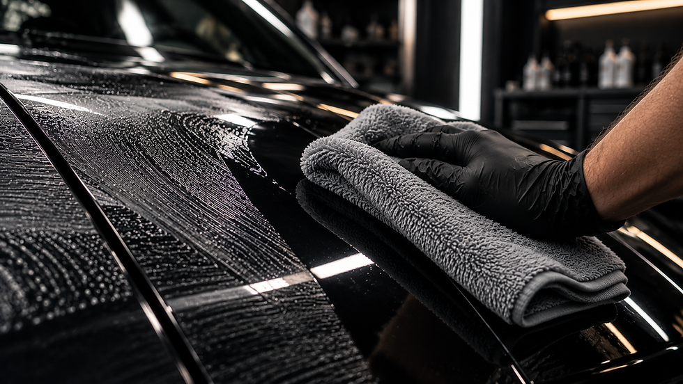 Black car paintwork after professional paint enhancement