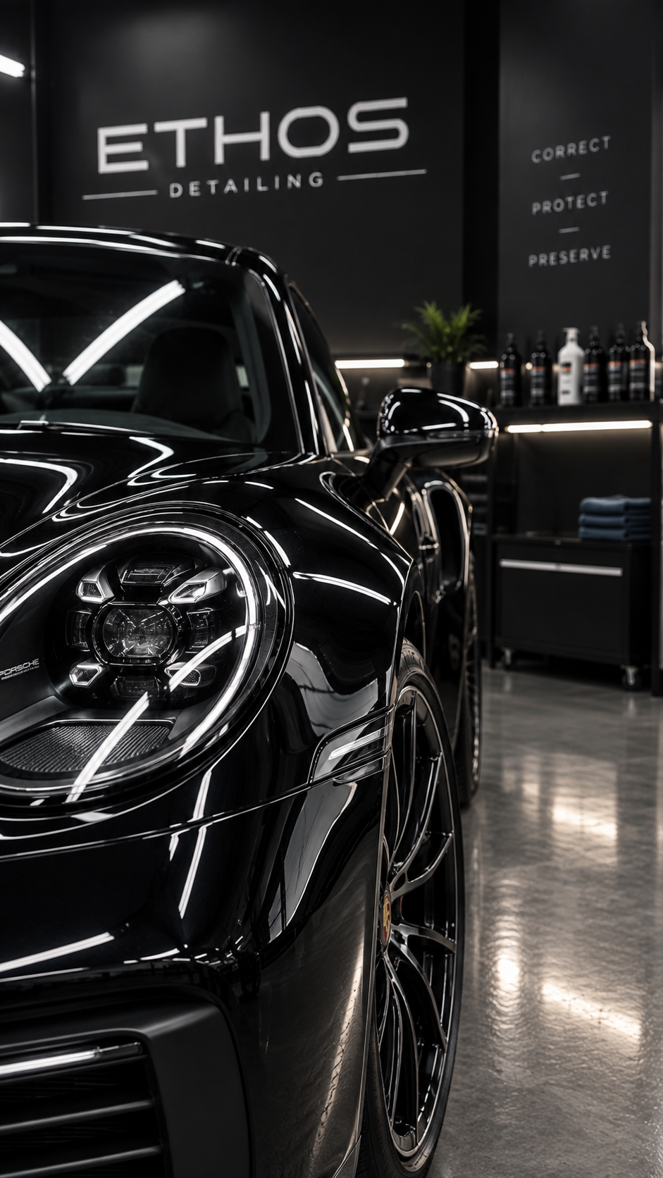 Ceramic coating on a black car at Ethos Detailing