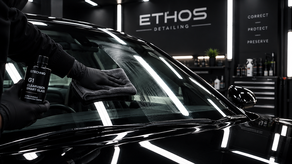 Ceramic coating being applied to car glass
