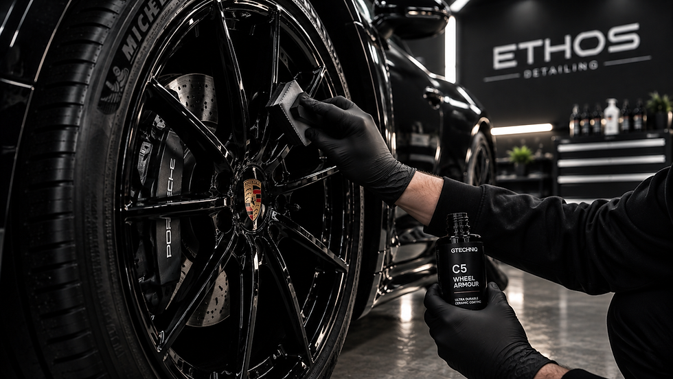 Ceramic coating being applied to alloy wheels