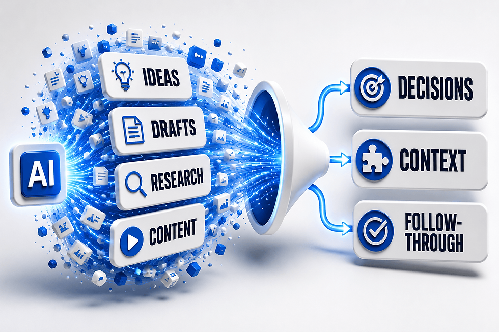 AI productivity creating more ideas, drafts, research and organisational decisions