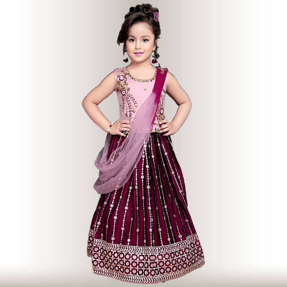 Purple and Pink Lehenga Choli for Little Girls
