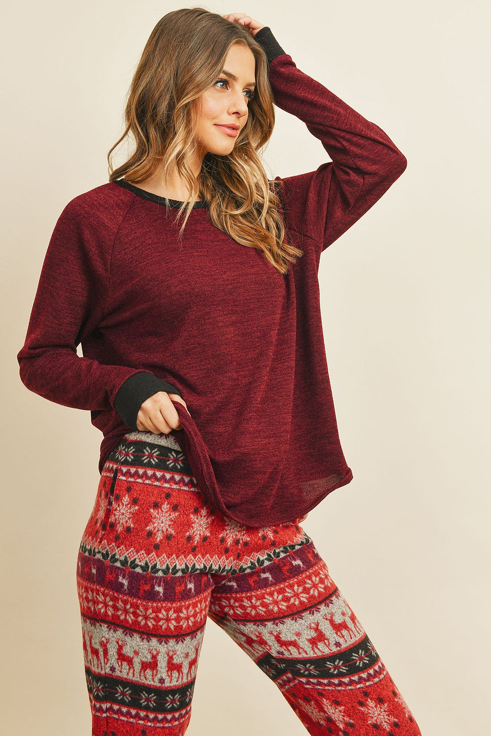 Thumbnail: Two Toned to and Knit Design Bottom Set With Self Tie