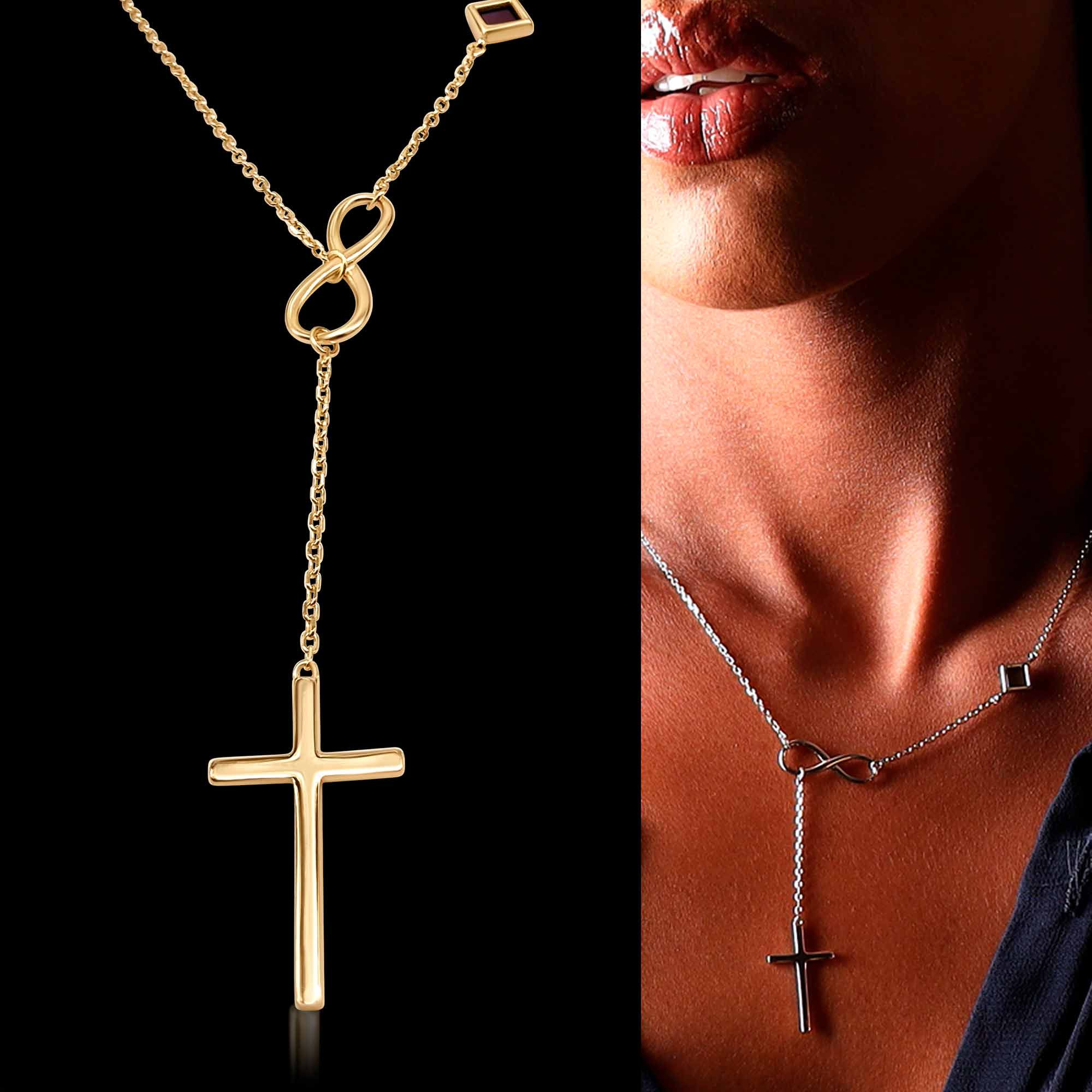 Infinity Cross Y Necklace With Nano Bible - Forever Faith Necklace