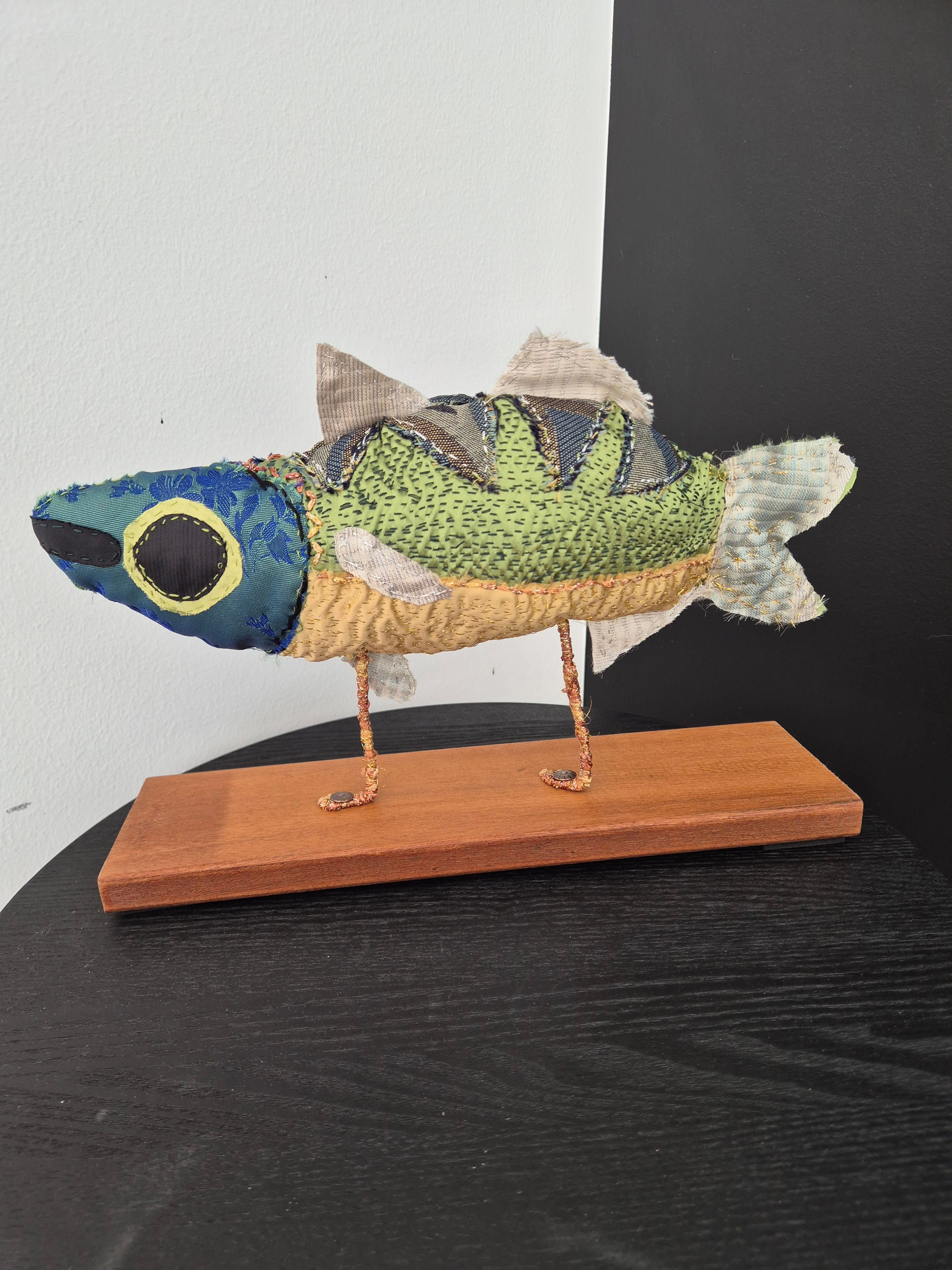 Textile Fish Sculpture made from Recycled Fabrics By Lesley Bright