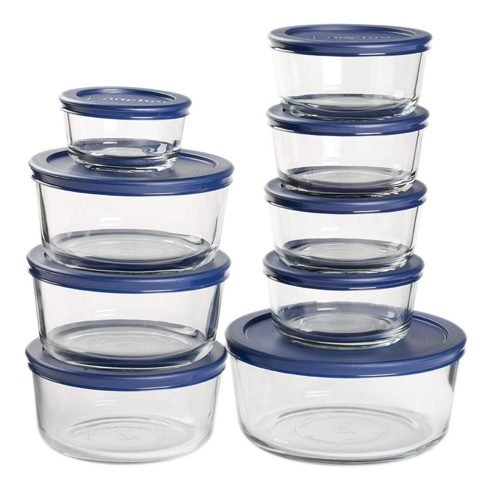 Anchor Hocking 18 Piece Glass Storage Containers with Lids (9 Glass Food Stor...