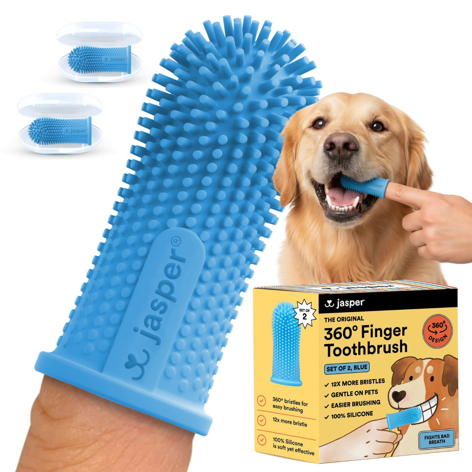 Jasper Dog Toothbrush, 360 Dog Tooth Brushing Kit, Finger Toothbrush, Cat Too...