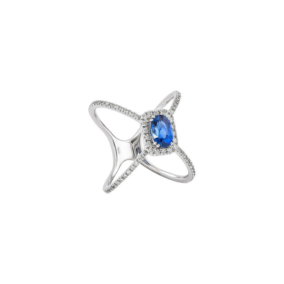 Thumbnail: Designer Blue Sapphire (Oval in Square shape setting) Diamond Ring