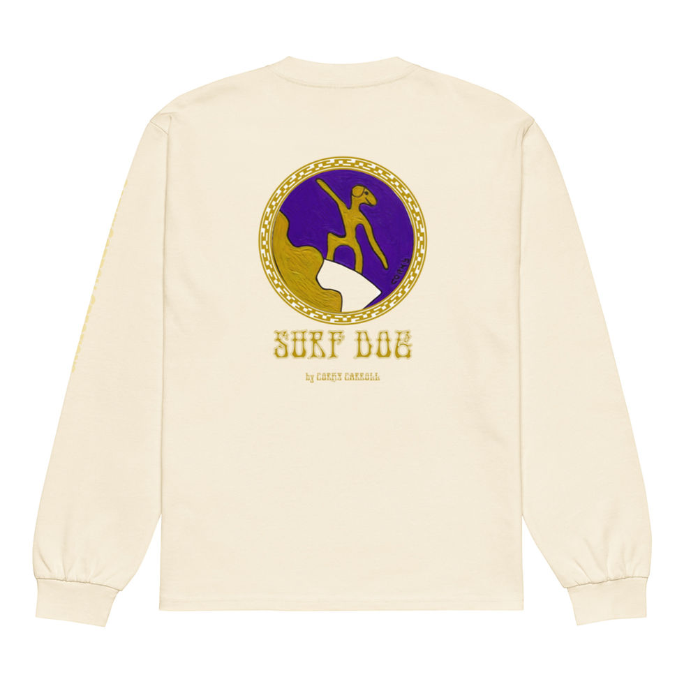 Thumbnail: Cream long sleeve shirt back with purple Surf Dog logo