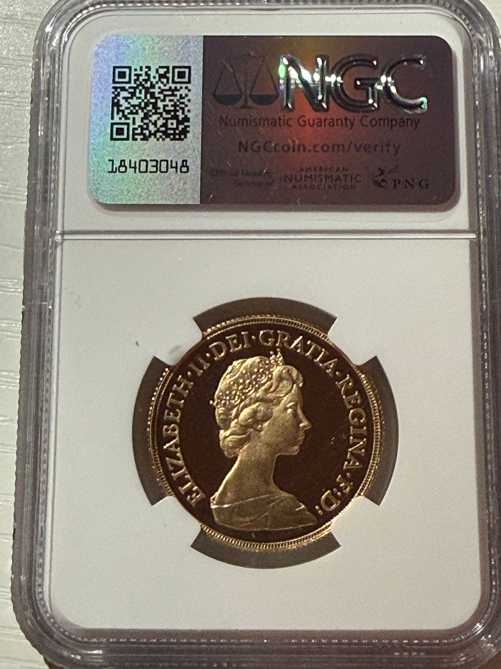 サムネイル： 【最高鑑定】ヤングエリザベス2世 ２ポンドプルーフ金貨 PF70 ULTRA CAMEO NGC 1980年