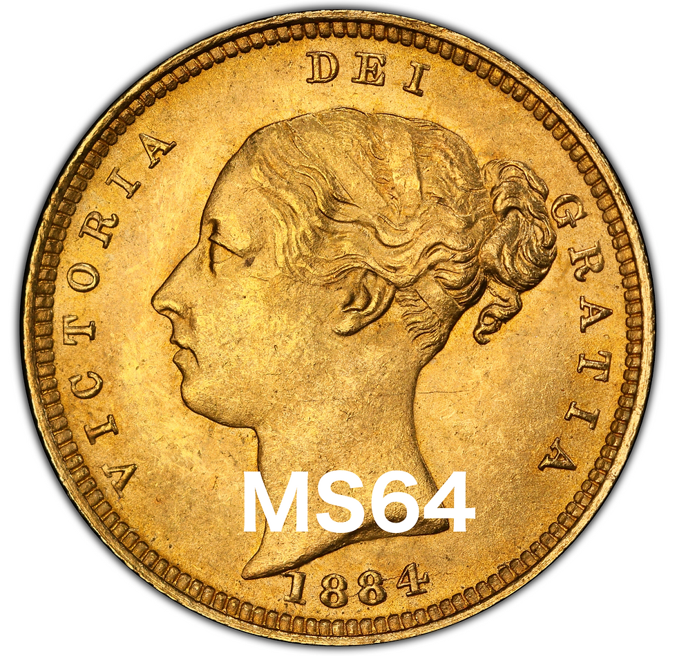 サムネイル： 【MS64】1884年 ヴィクトリア女王ヤングヘッド 1/2ソブリン金貨 PCGS MS64