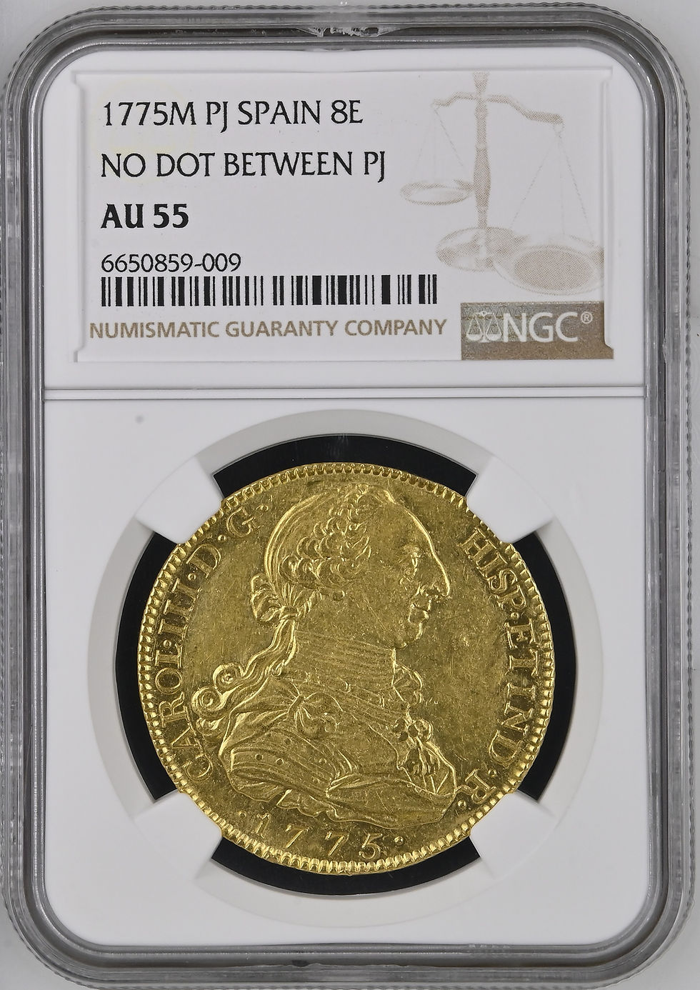 サムネイル： スペイン カルロス3世 8エスクード金貨 1775 NGC AU55