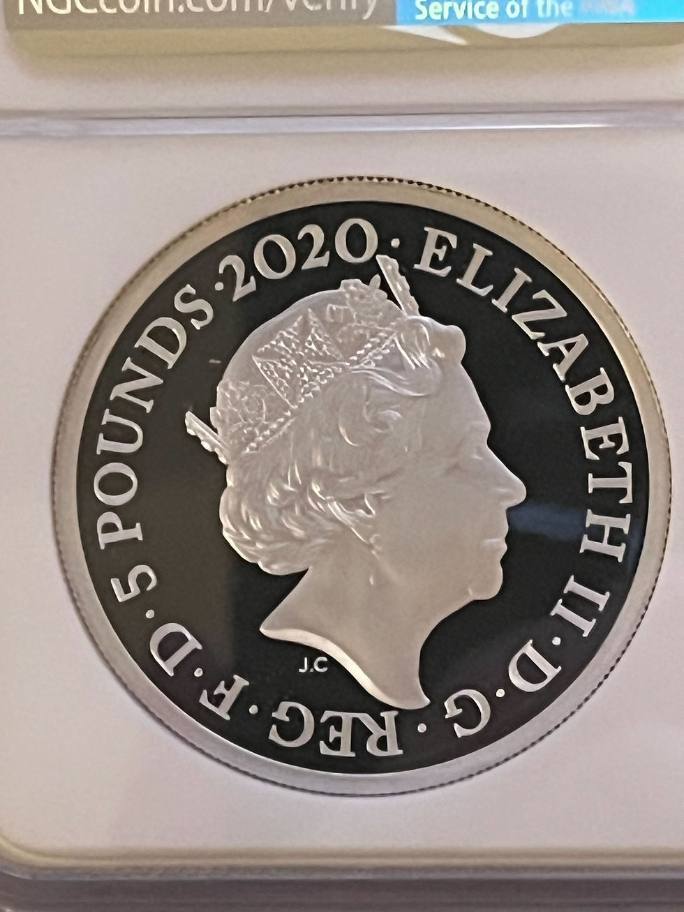 サムネイル： 【最高鑑定】イギリス「スリーグレイシス」エリザベス2世 5ポンド（2オンス）銀貨 NGC PF70 ULTRA CAMEO 2020年