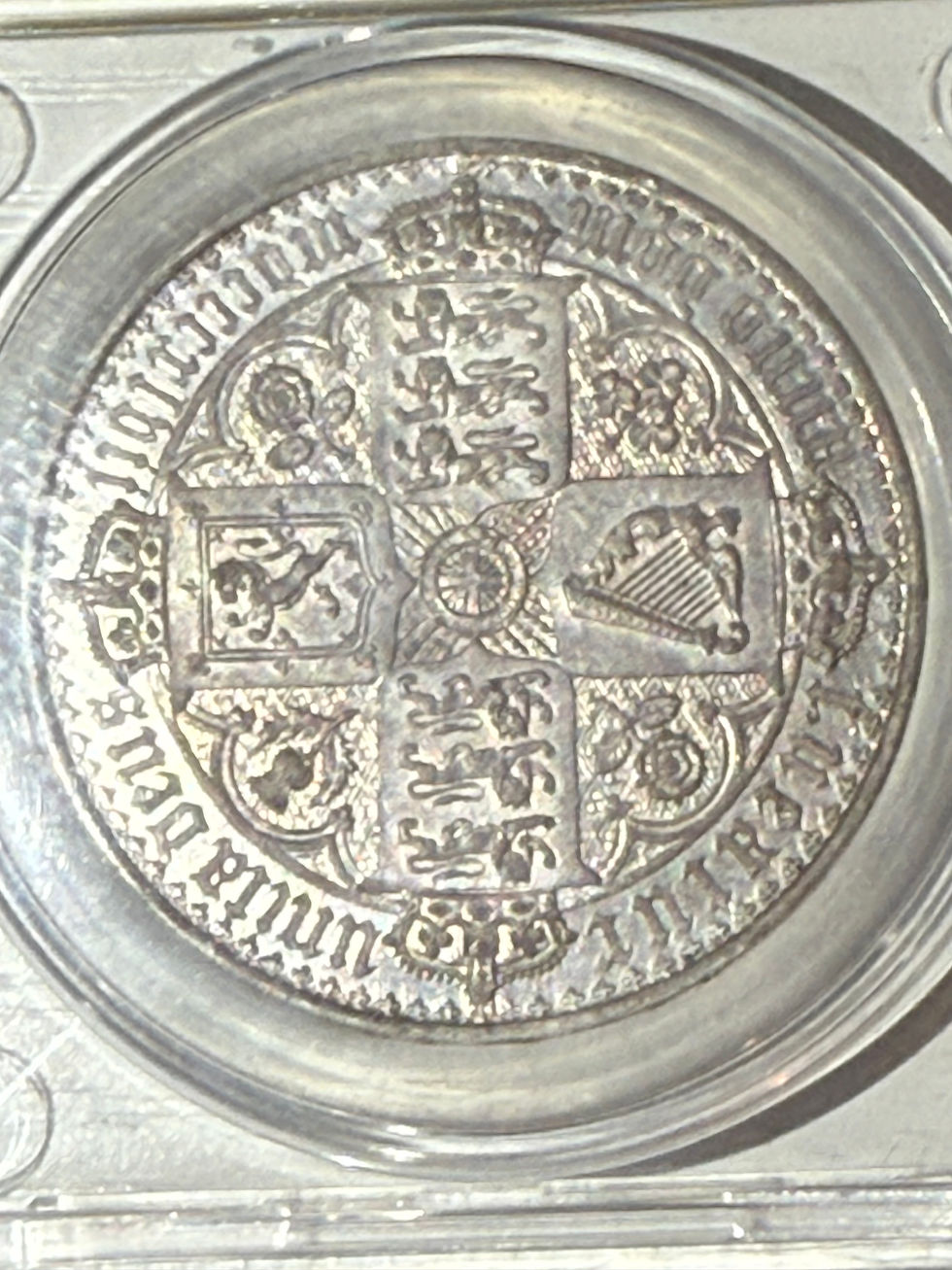 サムネイル： イギリス ヴィクトリア ゴチッククラウン銀貨 1847 CGS UK Cleaned EF