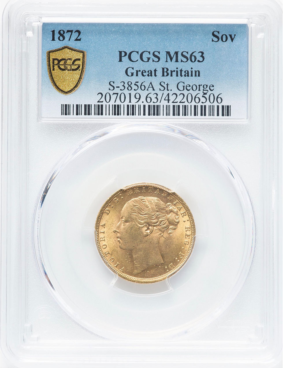 サムネイル： イギリス ヴィクトリア女王 ヤングヘッド ソブリン金貨 MS63 PCGS