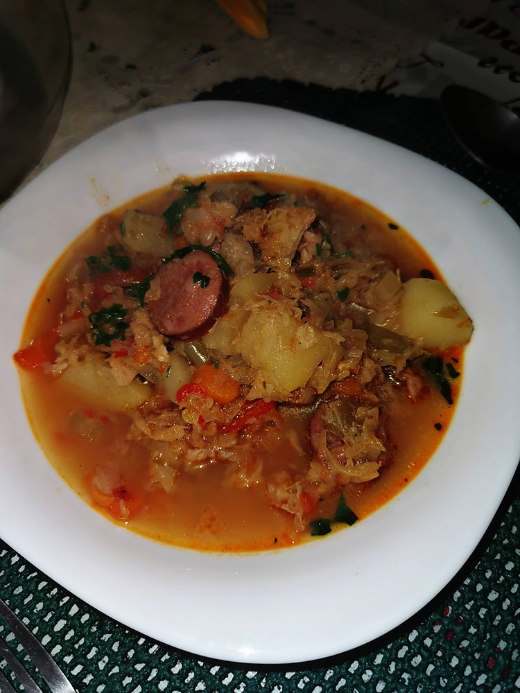 Stew Cabbage with Vegetables, Sausages, and Rib