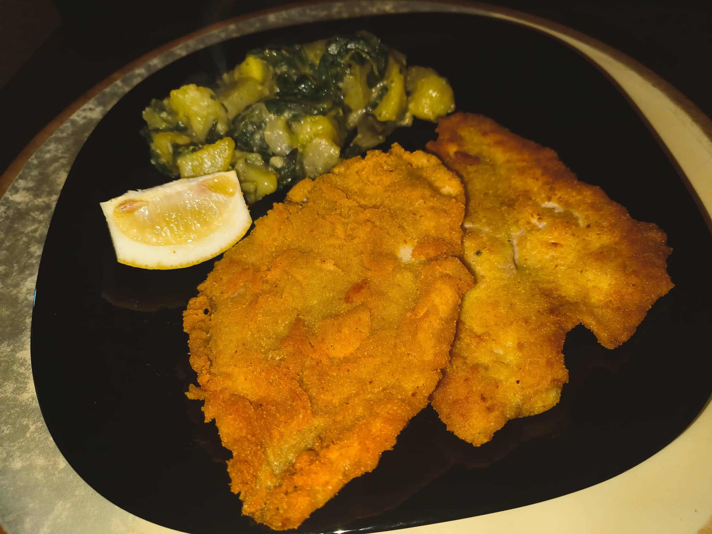 Fried Dover Sole Fish fillet in Beer with Swiss chard and Potatoes