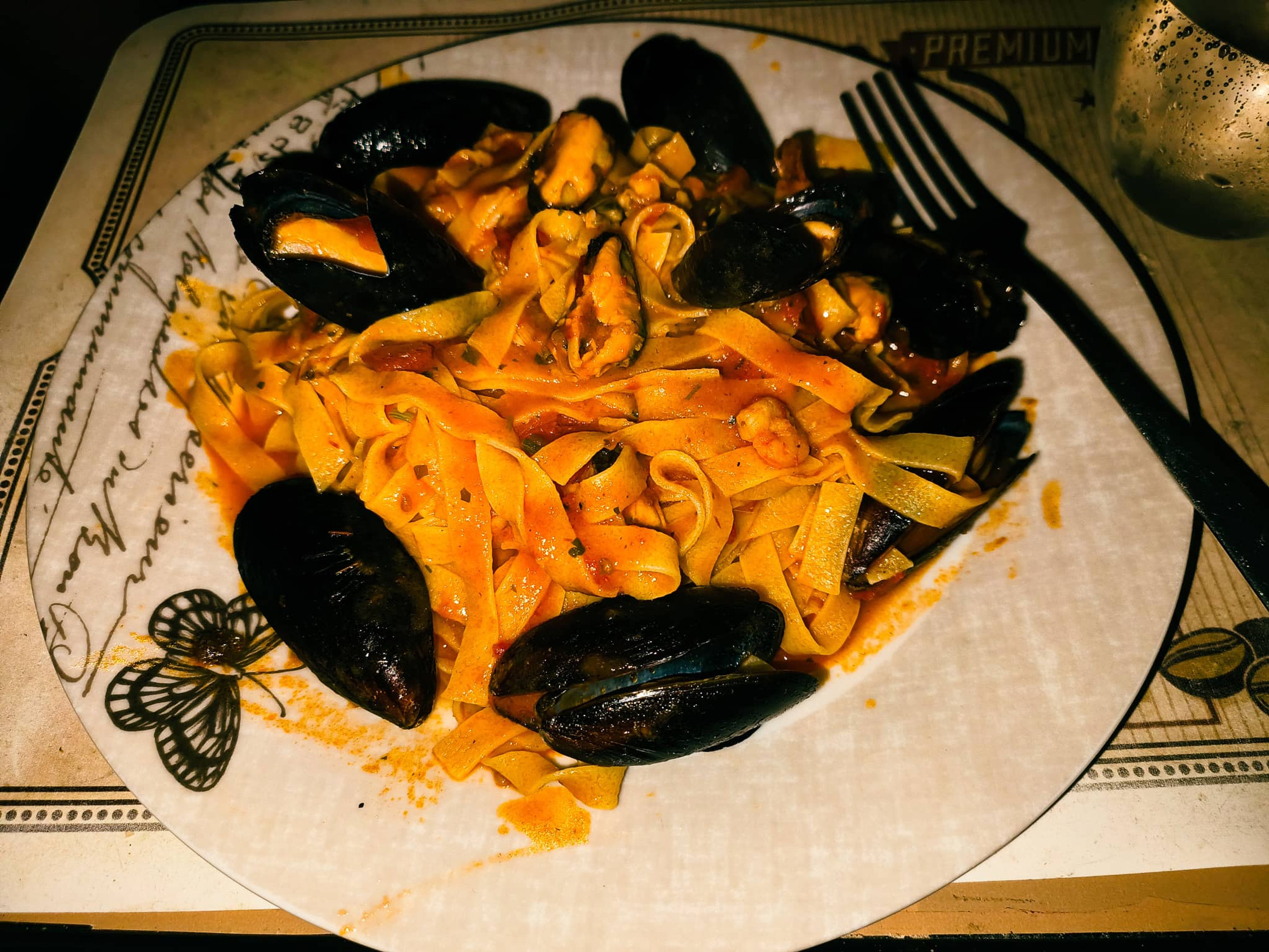 Seafood with Tagliatelle in Tomato sauce