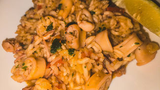 Risotto-with-fried-Squid-in-Tomato-Sauce