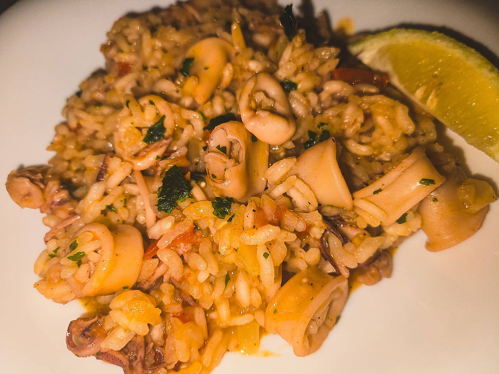 Risotto-with-fried-Squid-in-Tomato-Sauce