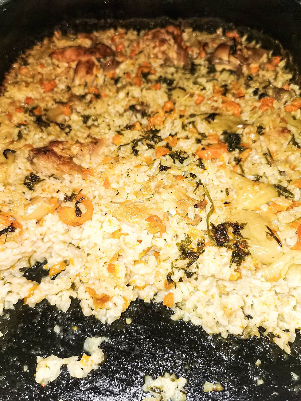 Pilaf-with-chicken-meat-in-baking-dish