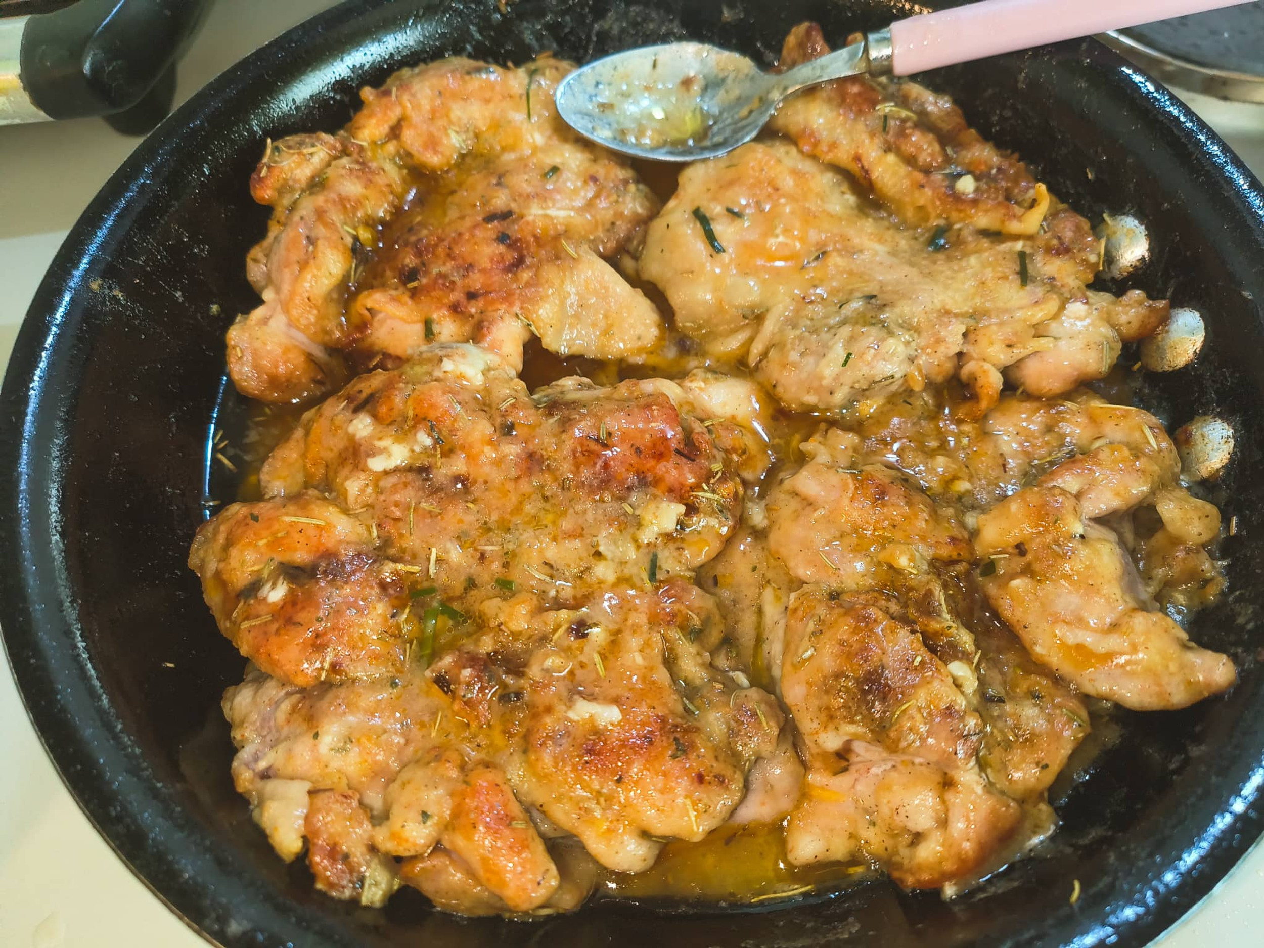 Fried Chicken Thighs in Chives Rosemary sauce