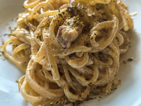Spaghetti with Parmesan Sauce and Prosciutto