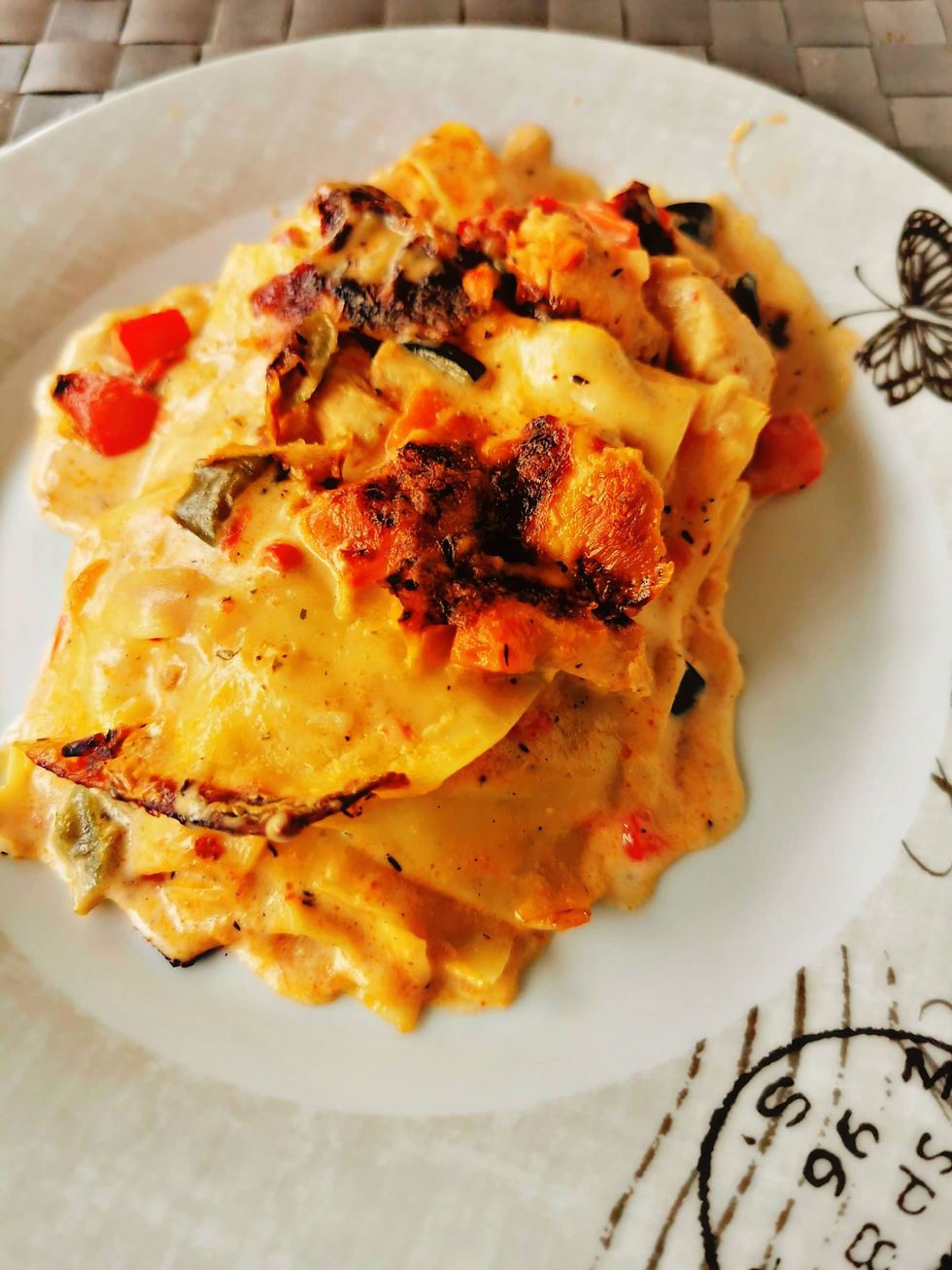lasagna-with-chicken-and-vegetables-in-plate